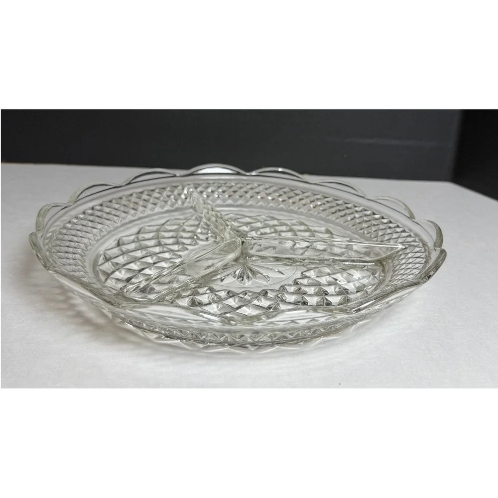 VTG Anchor Hocking Wexford Clear Pressed Glass Divided Relish Tray 8.5